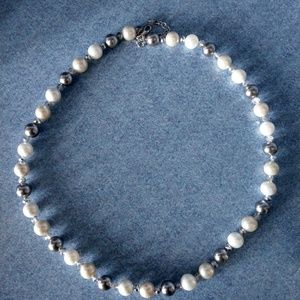Silver and White Pearl Necklace